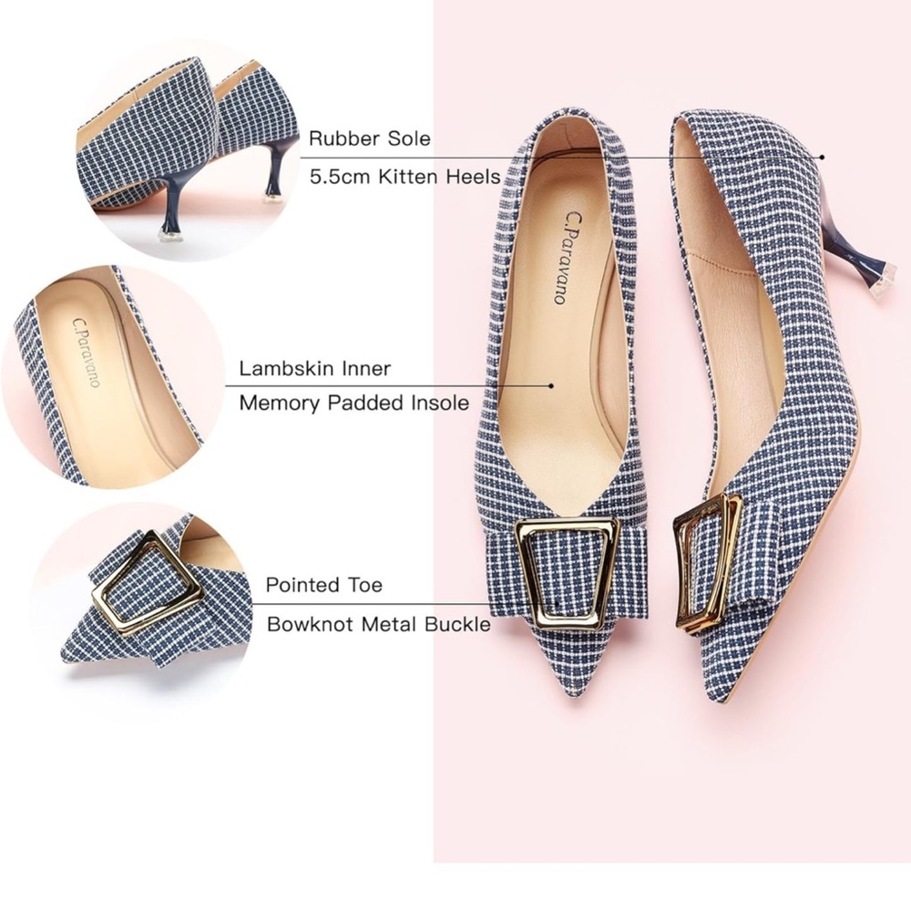 C.Paravano  kitten pumps pointed toe wedding with metal buckle size 39new